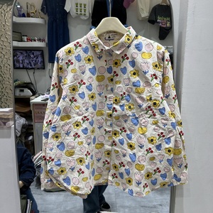 欧货彩色碎花衬衫女夏季新款棉麻Polo领宽松大版复古小众设计小衫