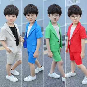 儿童西装套男童装棉麻夏季周岁礼服花童洋气韩版主持人演出小西服