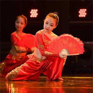 少年志舞蹈服装儿童民族扇子演出服中国风红色古典中小学生表演服