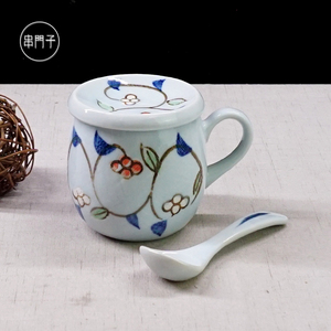 日本进口陶瓷手绘马克杯带勺日式餐饮具红茶杯果茶杯串门子2.2