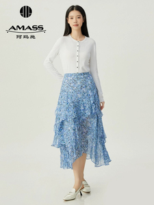 【官方正品】AMASS 早春新款复古浪漫碎花不规则半身裙女5200460