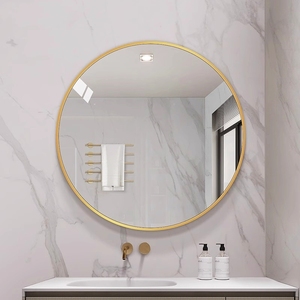 浴室镜子家用卫生间圆形洗手间化妆镜子贴墙卫浴镜带置物架免打孔