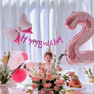 周岁女孩生日布置40寸大号粉色数字气球儿童宝宝派对拍照场景装饰