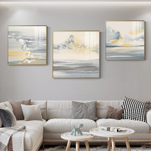 金色抽象客厅装饰画现代简约大气沙发背景墙挂画云彩餐厅墙面壁画