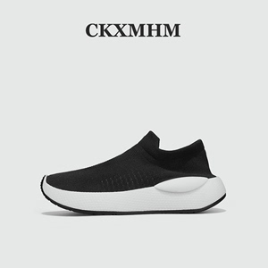 CKXMHM春夏季厚底运动鞋男款黑色耐脏弹力袜子口鞋透气软面网面鞋
