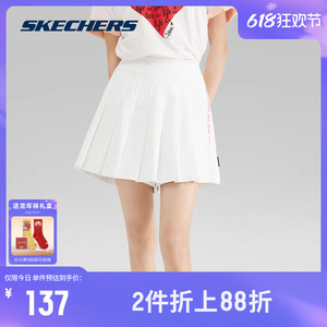 Skechers斯凯奇女子运动裤裙夏季速干凉感白色百褶短裤甜美可爱