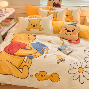 迪士尼全棉卡通维尼熊纯棉床上用品四件套儿童床单被套宿舍三件套