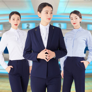 中国移动工作服女秋套装2021新款外套营业厅工装衬衫蓝长裤裙夏款