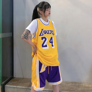 科比球衣24号紫金战服青年版湖人篮球服套装男女宽松bf风定制背心