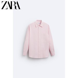 二月ZARA24春季新品男装粉红色修身口袋饰直筒衬衫4128181620
