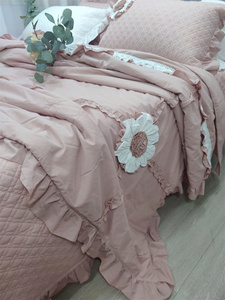 新款特价促销韩式纯棉立体花褶皱菲边多用被绗缝床盖枕套四件套