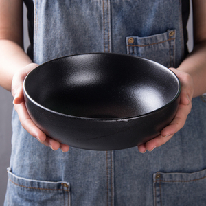 纯黑色亚光磨砂陶瓷碗沙拉碗面碗肉羹汤碗 小号调料碗 三个尺寸