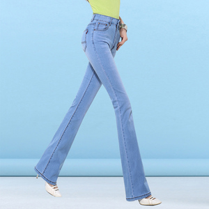 高腰牛仔裤女微叭裤2014年春夏季薄款显瘦直筒喇喇长裤加长版裤子