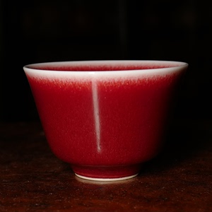 龙圣华苑台湾晓芳窑手工郎红沁泉杯台湾蔡晓芳高温原矿颜色釉茶杯