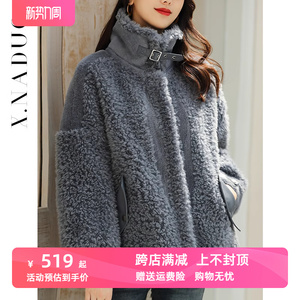 时尚新款颗粒羊剪绒外套女中长韩版宽松冬保暖100%颗粒羊毛羔皮草