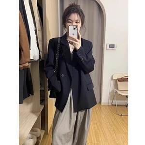 oversize黑色西装外套女高级感2024春秋新款宽松休闲廓形大码西服