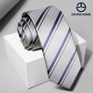 浅灰色条纹男士领带时尚休闲职业潮7cm窄领带男正装商务灰白色