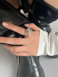 韩国小众ins风金属机能朋克银色铆钉戒指高级开口戒博主同款男女