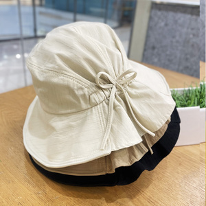 夏季遮阳渔夫帽子女韩版时尚防晒可折叠蝴蝶结大檐透气盆帽太阳帽
