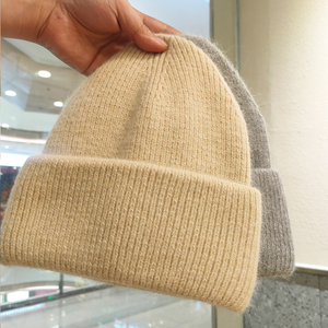 兔毛毛线帽子2024秋冬新款冷帽纯色百搭针织毛线帽保暖护耳套头帽