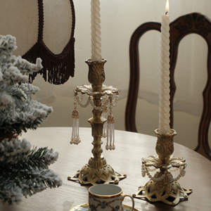 加安加丽法式复古烛台摆件欧式黄铜雕花美式家居装饰中古蜡烛台