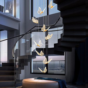 led创意蝴蝶餐厅客厅别墅楼梯长吊灯现代简约复式楼中空大厅灯具