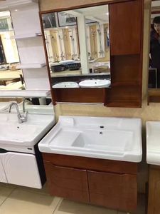 简约橡木浴室柜 实木吊柜 带搓衣板洗脸盆洗濑池 卫浴柜镜柜 80