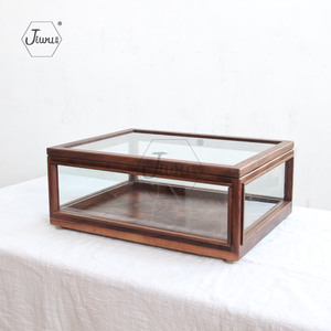 汲物实木复古黑胡桃木玻璃柜展示柜可定制饰品模型陈列收纳桌面