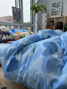 ins写意蓝色爱心床上用品四件套全棉纯棉1.5m1.8米被套床单三件套