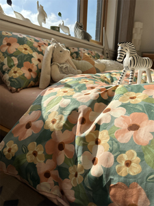 ins绿色美式田园风叶子床上四件套全棉纯棉文艺1.5m1.8米被套床单