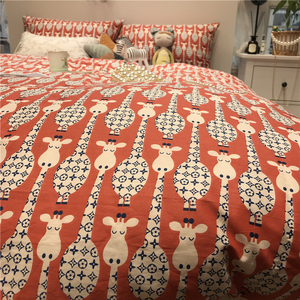 福鹿 ins长颈鹿红色简约床上四件套全棉纯棉被套学生宿舍1.5m床单