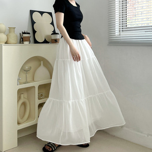 白色雪纺半身裙大码显瘦高个子175长款到脚踝及踝长裙a字裙超长款