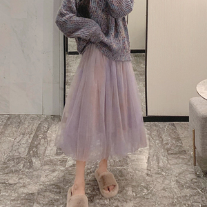 紫色梦幻抖音仙女裙春夏女中长款星空纱裙遮跨显瘦超仙网纱半身裙