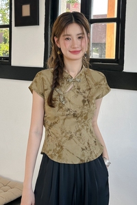 新中式上衣女夏季短袖衬衫女改良国风盘扣设计感短款别致辣妹小衫
