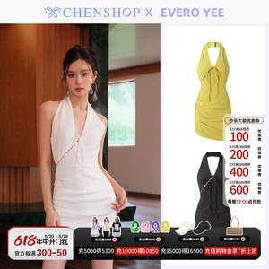 EveRo Yee时尚甜美V领抽绳挂脖连衣裙小众百搭CHENSHOP设计师品牌