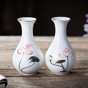 陶瓷手绘莲花供佛花瓶供瓶佛具供花瓶家用甘露瓶观音杨柳瓶小巧