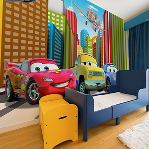 儿童房壁纸男孩卧室3D立体卡通动漫汽车总动员墙纸背景墙环保壁画