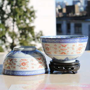60年代70年代老瓷碗 青花玲珑碗 釉里红碗 文革瓷碗 怀旧装饰道具