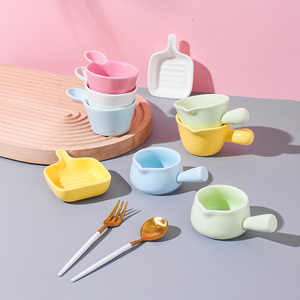 陶瓷奶碟小汁斗蘸酱碟创意带把淋碗奶油杯调料味料可爱餐具