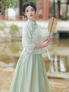 新中式禅意茶服民国小洋装旗袍女夏季文艺复古日常汉服连衣裙套装