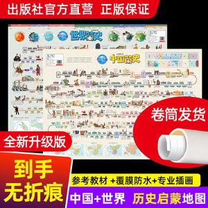 【官方正品】儿童中国历史世界简史地图 学生家用地理历史语文启蒙北斗地图 儿童房高清防水大尺寸挂画少儿百科地图抖音同款