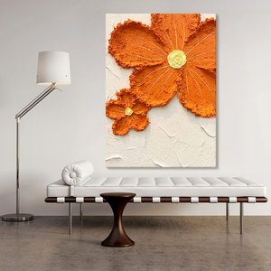 抽象橙色植物花卉客厅装饰画立体肌理纯手绘油画玄关挂画餐厅壁画