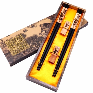 中国风商务礼品木质筷子套装2双装礼盒筷子筷架单位活动礼物LOGO