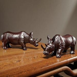 黑檀木雕犀牛摆件实木质雕刻动物家居办公室桌面装饰红木工艺礼品