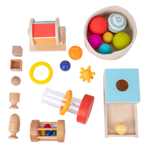 蒙氏益智早教盒子积木套装纺织鼓教具7-10个月龄一岁宝宝投球玩具