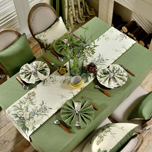 美式桌布布艺棉麻高级感轻奢北欧桌垫台布简约防水餐桌布桌旗绿色