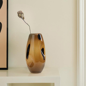 中古波点椭圆形凹凸设计师玻璃花瓶家居客厅软装饰品水培花器摆件