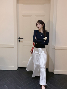 kumikumi时尚套装女蝴蝶结后背镂空T恤春夏高腰蛋糕半身裙两件套