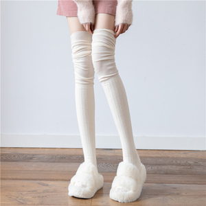 白色过膝袜堆堆高筒长靴大腿袜女春秋冬季保暖JK日系拼接长筒袜子