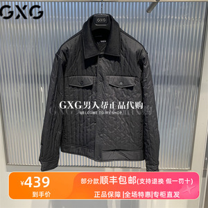 GXG男装棉服外套2023冬季黑色羊毛呢拼接翻领休闲夹克GEX12126864